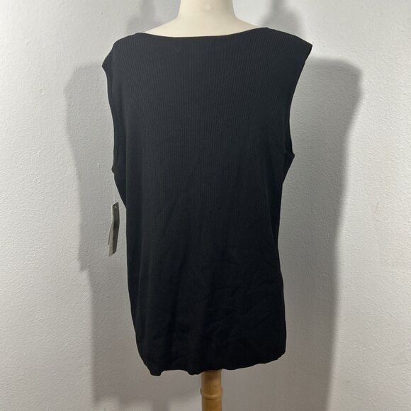 Jones New York Top Womens 2X Black Ribbed Dark Fairy Old Money Sleeveless Blouse - Picture 3 of 7